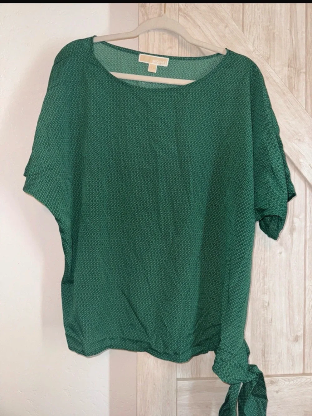 Michael Kors Emerald Green Short Sleeve Tie-Hem Blouse